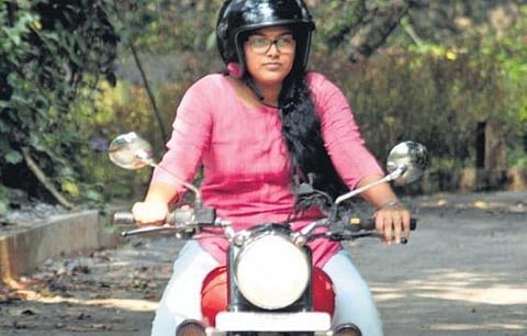 Saruthi on her Bullet