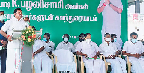 Chief Minister Edappadi K Palaniswami addressing public at a campaign held at Pappinayakanpatti in Namakkal district on Tuesday