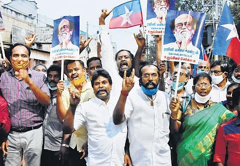 Fans of actor Rajinikanth in Coimbatore and Chennai celebrating his announcement of entering electoral politics on Thursday | U Rakesh Kumar,  R Satish Babu