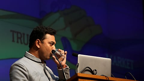 K. V. Subramanian,  Chief Economic Advisor with his team during a press conference on Economic Survey 2019-2020 in New Delhi on Friday. (Photo | Shekhar Yadav/EPS)