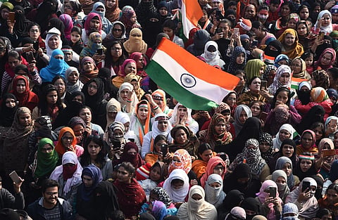 The Indian national flag was unfurled by the protestors at Shaheen Bagh in the national capital on the occasion of 71st Republic Day. (Photo | Parveen Negi, EPS)