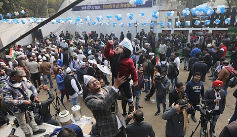 Despite facing stiff competition from the BJP, the Arvind Kejriwal-led AAP sweeped the Delhi Assembly polls. (Photo | Shekhar Yadav, EPS)