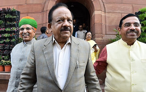 Union Health Minister Harsh Vardhan comes out of the Parliament House during the ongoing Budget Session in New Delhi Friday Feb. 7 2020. (File | PTI)