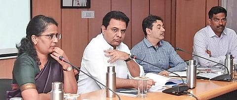 IT and Industries Minister KT Rama Rao, Principal Secretary, Industries,  Jayesh Ranjan and other officials at the review meeting on Wednesday