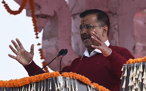 AAP chief Arvind Kejriwal addresses the crowd after he was sworn-in as the Chief Minister of Delhi for the third time at a ceremony at Ramlila Maidan in New Delhi Sunday Feb. 16 2020. (Photo | Parveen Negi/EPS)