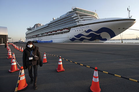 The quarantined cruise ship Diamond Princess anchors at the Yokohama Port, Monday, Feb. 10, 2020, Yokohama, Japan. (Photo | AP)