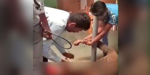The video shows an oiled screwdriver being inserted in the Dalit man who was caught stealing in Rajasthan. (Photo| Twitter screengrab)