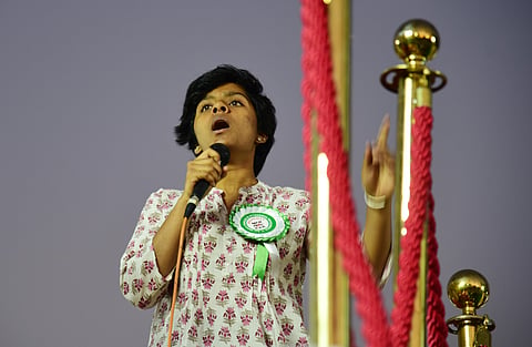 Amulya shocks the nation with pro Pakistan slogans at a protest against CAA at Freedom Park on Thursday in Bengaluru. (Photo | Vinod Kumar T , EPS)