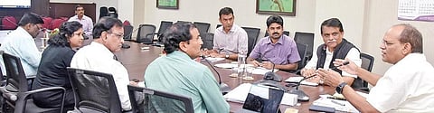 Chief Secretary Somesh Kumar speaks  during a meeting on Pattana Pragathi at BRKR Bhavan in Hyderabad on Thursday