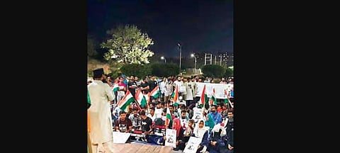 Students of MANUU and UoH stage a protest against CAA, NRC and NPR at the Urdu university on Friday night