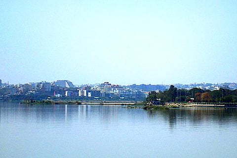The Hussainsagar Lake in Hyderabad