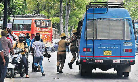 Tight security in place while gangster Ravi Pujari was produced at ACMM Court in Bengaluru on Monday | Shriram BN