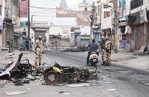 Burned vehicles at ghonda chowk in North East Delhi. (Photo | Parveen Negi, EPS)