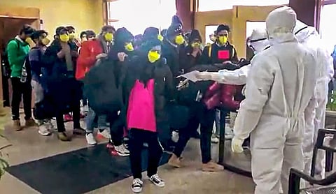 Indian nationals after they were brought by an Air India aircraft from China's coronavirus-hit city of Wuhan.  (Photo | Youtube Screengrab)