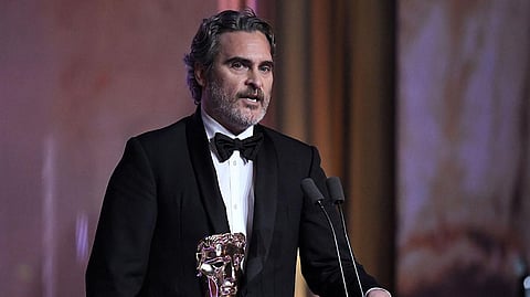 Actor Joaquin Phoenix during his Bafta acceptance speech. (Photo  |Twitter)