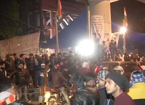 Crowd gathers outside Jamia Millia Islamia University. (File Photo | ANI)