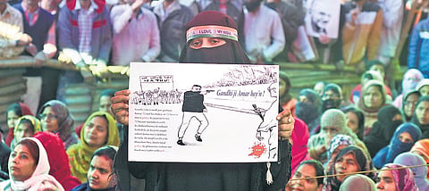 Protesters demonstrate against the Citizenship Amendment Act and National Register of Citizens at Shaheen Bagh. (Photo | Parveen Negi, EPS)