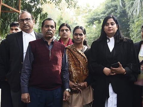 Nirbhaya's mother Asha Devi walks out of Delhi High Court after hearing of 2012 gang Rape case.(Photo| EPS/ Parveen Negi)