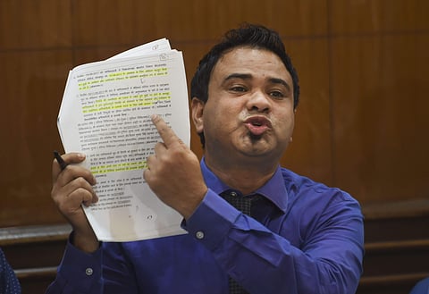Paediatrician Kafeel Khan addresses a press conference in New Delhi. (File Photo | PTI)