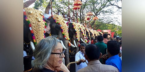 Arlette Corlotti from Southern France enjoying the Manapully temple  vela in Palakkad | express