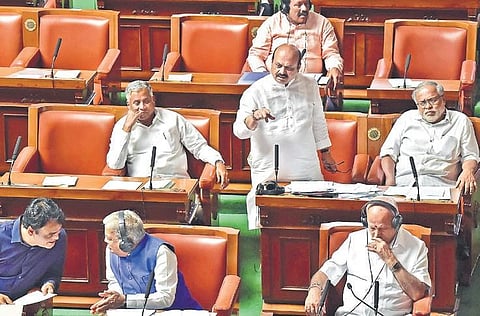 Home Minister Basavaraj Bommai speaks during the Assembly session at  Vidhana Soudha in Bengaluru on Tuesday | express