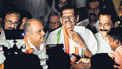 KC(M) working chairman P J Joseph and Jandhipathya Kerala Congress chairman Francis George.