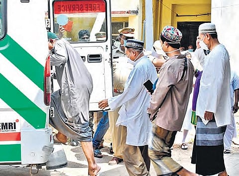 Ten Indonesian nationals, all members of an Islamic organisation who arrived  in Karimnagar last Saturday, being shifted to Gandhi Hospital in Hyderabad  on Monday, after one of them showed symptoms of Coronavirus
