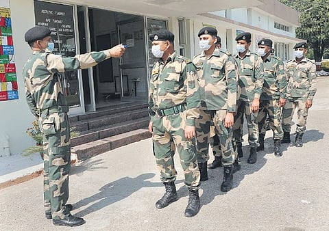 Thermal screening of BSF personnel being conducted in Jammu on Tuesday | pti
