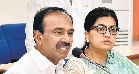 Health Minister Eatala Rajender addresses the media on Tuesday