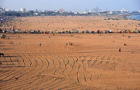 Deserted view of Marina beach in Chennai. (Photo | R Satish Babu, EPS)