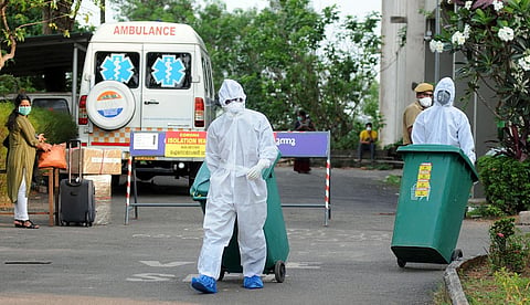 Health department officials in protection kit at Ernakulam Medical. (Photo| EPS/ A Sanesh)