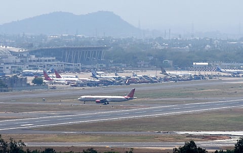 Cancelled flights parked in Chennai airport. (Photo | Martin Louis, EPS)