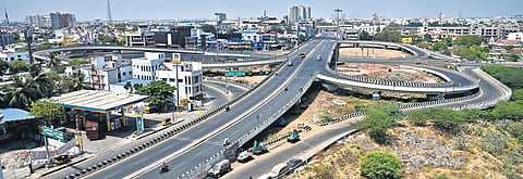 A view of the usually busy Koyambedu junction during lockdown in Chennai on Wednesday | P Jawahar