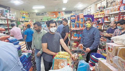 People seen shopping at a supermarket in the wake of the coronavirus outbreak.