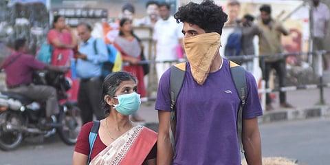People cover their faces in public in Thiruvananthapuram. (Photo| BP Deepu, EPS)