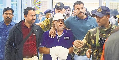 A file picture of Ravi Pujari being led out of Kempegowda International Airport (KIA) by the Karnataka Police | Pandarinath B