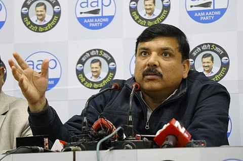 AAP leader Sanjay Singh addressing the media. (Photo | Twitter)