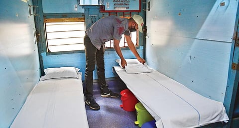 Railway coaches being turned into isolation wards at KSR Railway Station in Bengaluru on Monday I Shriram BN