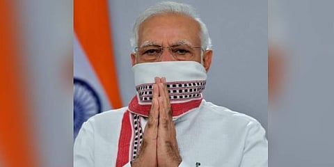 PM Modi wearing a gamcha during his address to the country. (Photo | Twitter)