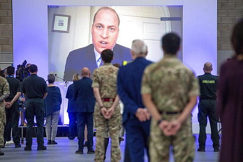 Britain's Prince William speaks via videolink as he officially opens the NHS Nightingale Hospital Birmingham, in the National Exhibition Centre (NEC), England, Thursday April 16, 2020. (Photo | AP)