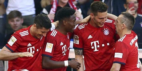 Bayern Munich defender Niklas (second from right) has returned to training after a serious knee injury last October, and acknowledges that his comeback will probably be in front of empty terraces. (File Photo | AP)