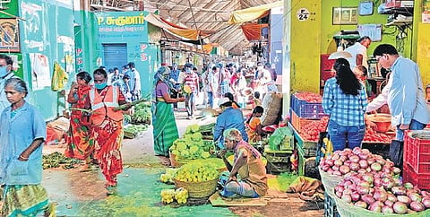 An inside view of Koyambedu vegetable market on Thursday | shiba prasad sahu