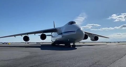 Defence cargo aircraft Ruslan AN-124-100 at JFK International Airport with supplies. (Photo| Twitter screengrab)