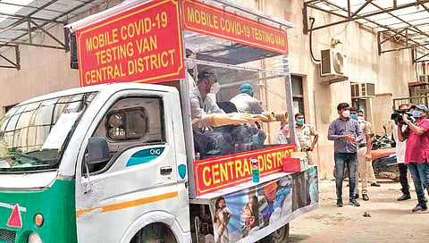 Central District launched ‘COVID-19 Testing On Wheels’ which will see a mobile van collect samples for corona screening. The Central District till now has seven containment zones | express