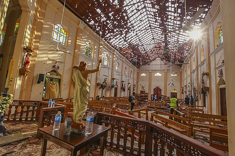A view of St. Sebastian's Church damaged in blast in Negombo, north of Colombo, Sri Lanka, Sunday, April 21, 2019. (File Photo | AP)
