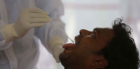 Man getting tested for coronavirus. (Photo | Shekhar Yadav, EPS)