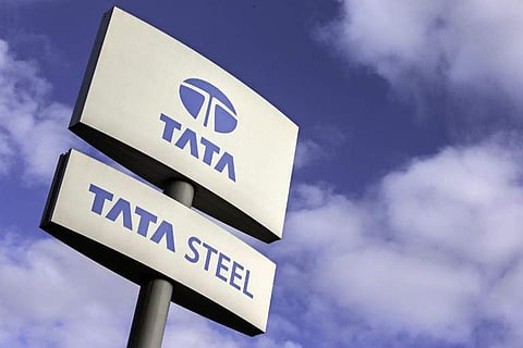 A signboard at a Tata Steel plant (File photo | AFP)