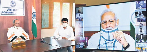 Chief Minister Naveen Patnaik discussing with Prime Minister Narendra Modi on Covid-19 situation through video conferencing on Monday