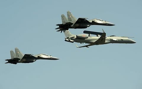 Metal Birds manouevers during the inauguration of the 12th edition of Aero India 2019 air show at Yelahanka airbase in Bengaluru on Wednesday. (File Photo | EPS)