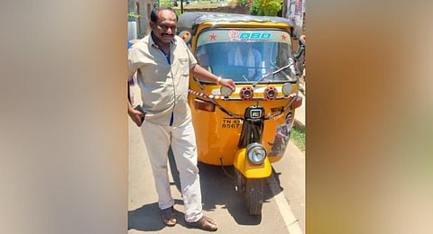 P Jayaprakash with his autorickshaw at Gudalur in the Nilgiris district | express